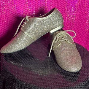 Gold Glitter Flat Oxford-Style Shoes